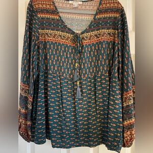 Bohemian Print V-Neck Blouse